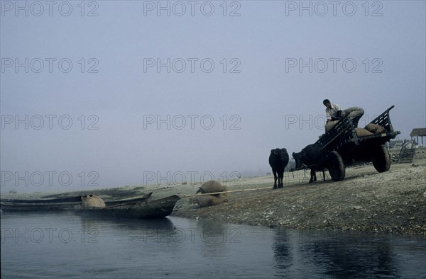 Transport de céréales sur la rivière Rapti, Parc National de Chitwan, au Népal