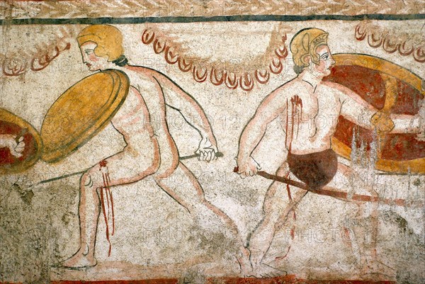 Guerriers d'une fresque provenant d'une tombe lucanienne