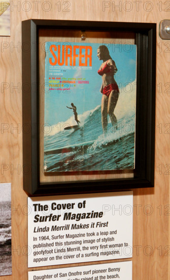Mar. 22, 2010 - Oceanside, CA, USA - March 22, 2010_Oceanside, CA, USA_At the California Surf Museum's new WOW  Woman On Waves, A History of Women in Surfing is a detail view of the November, 1964 issue of Surfer Magazine that shows a photo of Linda Merrill, the first woman to be featured on the magazine's cover.