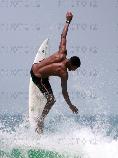 September 26, 2024, Rio De Janeiro, Rio De Janeiro, Brazil: Local surfing legend ANDERSON "PIKACHU" CARVALHO, known as the ''Prince of Arpoador,'' mesmerized beachgoers with his breathtaking displays of aerial maneuvers on the waves at Arpoador in Rio de Janeiro, famous for its reliable surf and expansive beach break. Carvalho was born and raised in the favela of Cantagalo, RJ and started surfing at the age of 4, awakening a passion for the rest of his life.